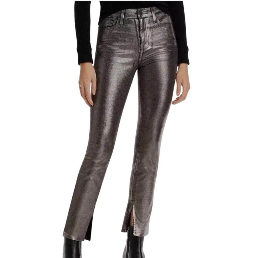 Jonathan Simkhai NEW Rae High Rise Silver Coated Foiled Metallic Denim Jeans